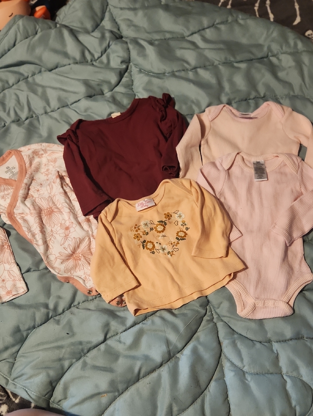 The Honest Company Pink, Maroon, Yellow & Floral Baby One-Piece Set